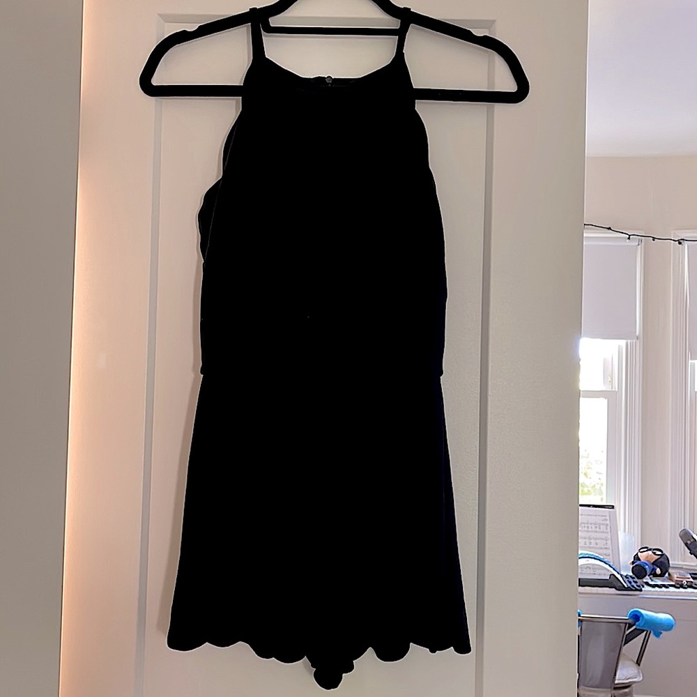 Small AQUA black romper